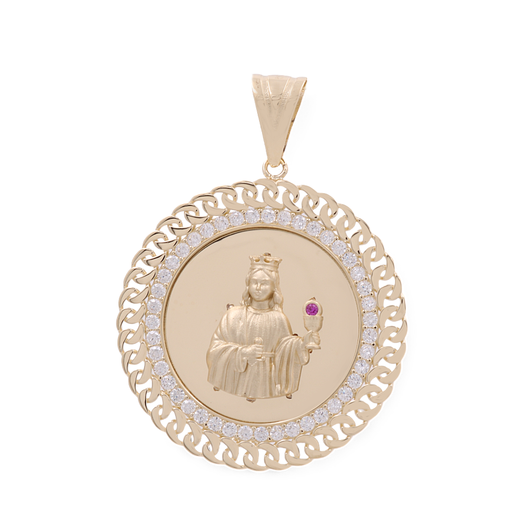Colgante de Santa Bárbara en oro amarillo de 14 quilates / Circonita cúbica / Tamaño: 48 mm / COPD4SB