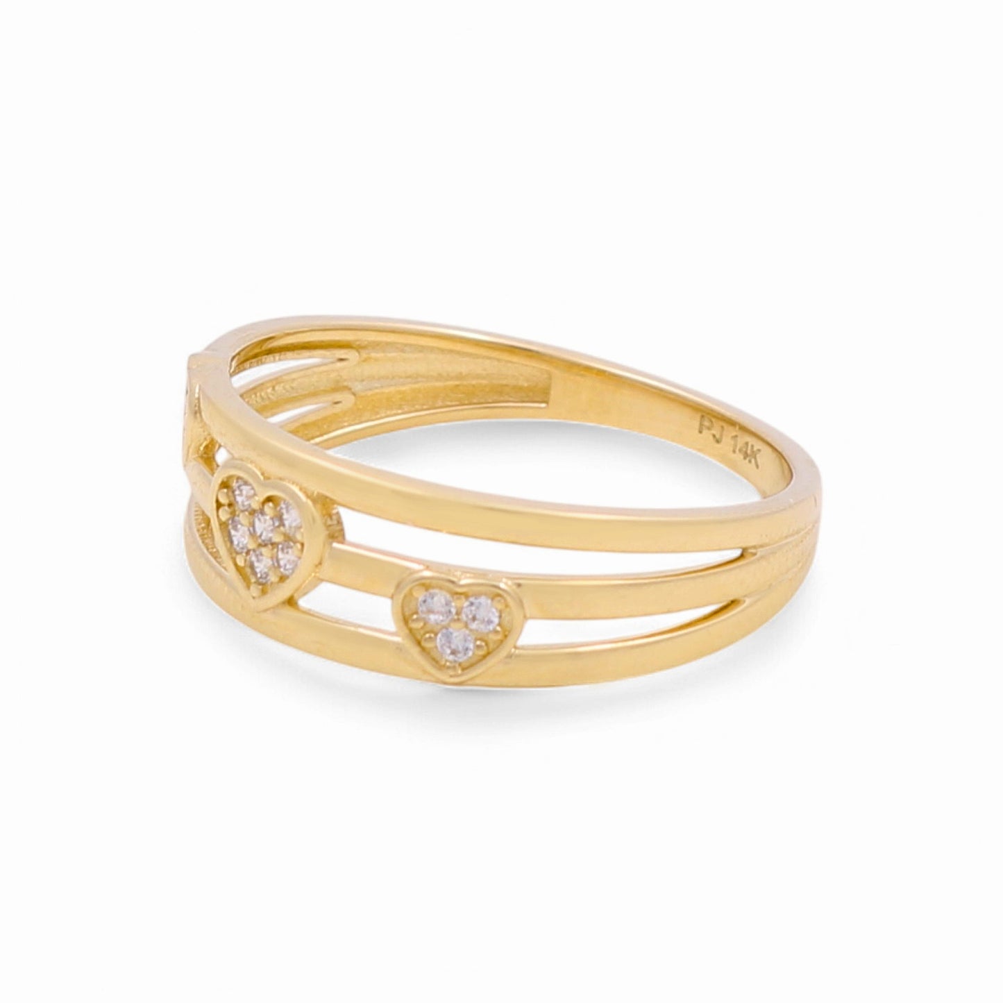 14K Yellow Gold Three Hearts Women's Ring with CZ / Size: 7.5 / Weight: 1.8 GR / CPWR4HR-4
