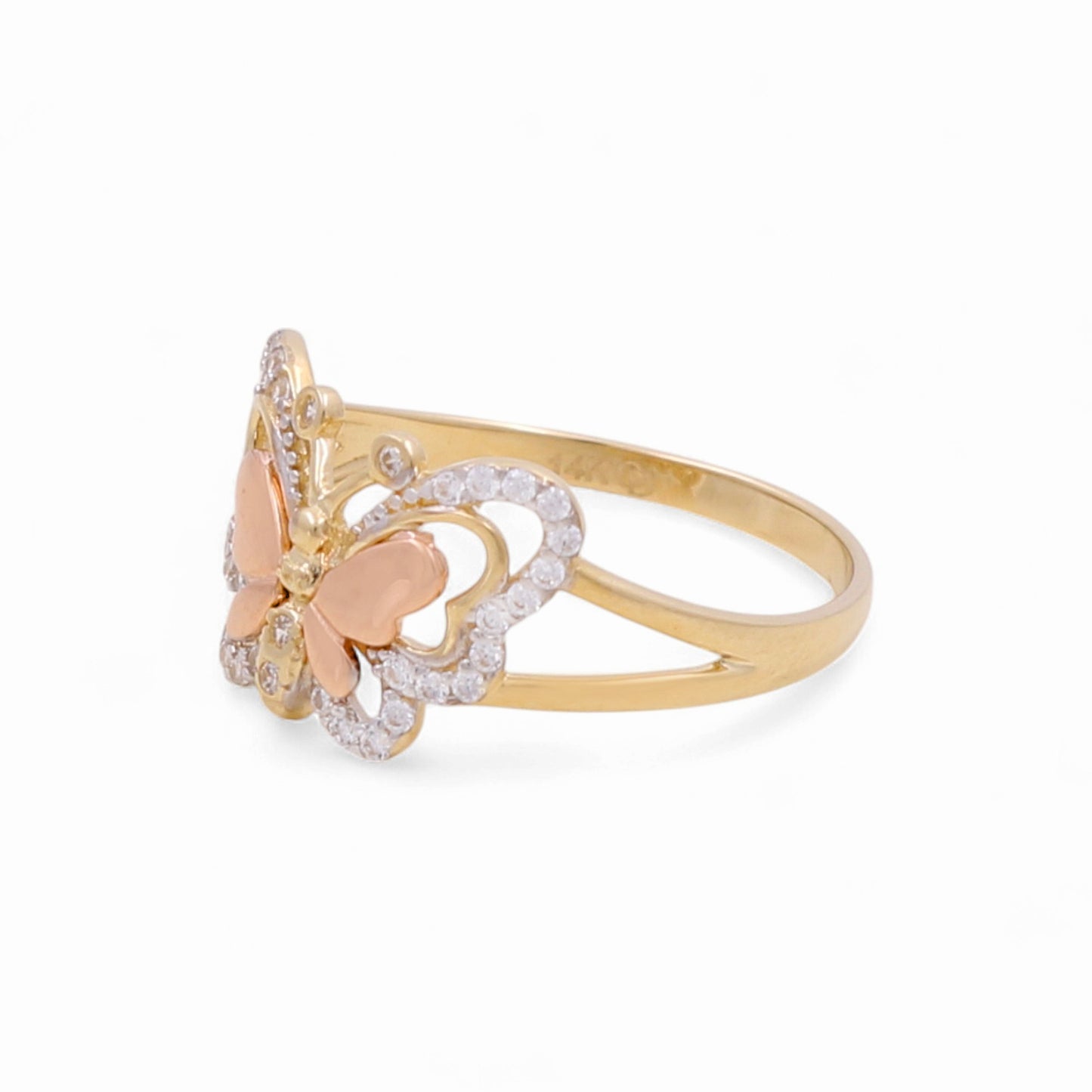 14K Yellow and Rose Gold Butterfly Women's Ring with Cz / Size: 7 / Weight: 1.8 GR / KEEWRTT4BF-1