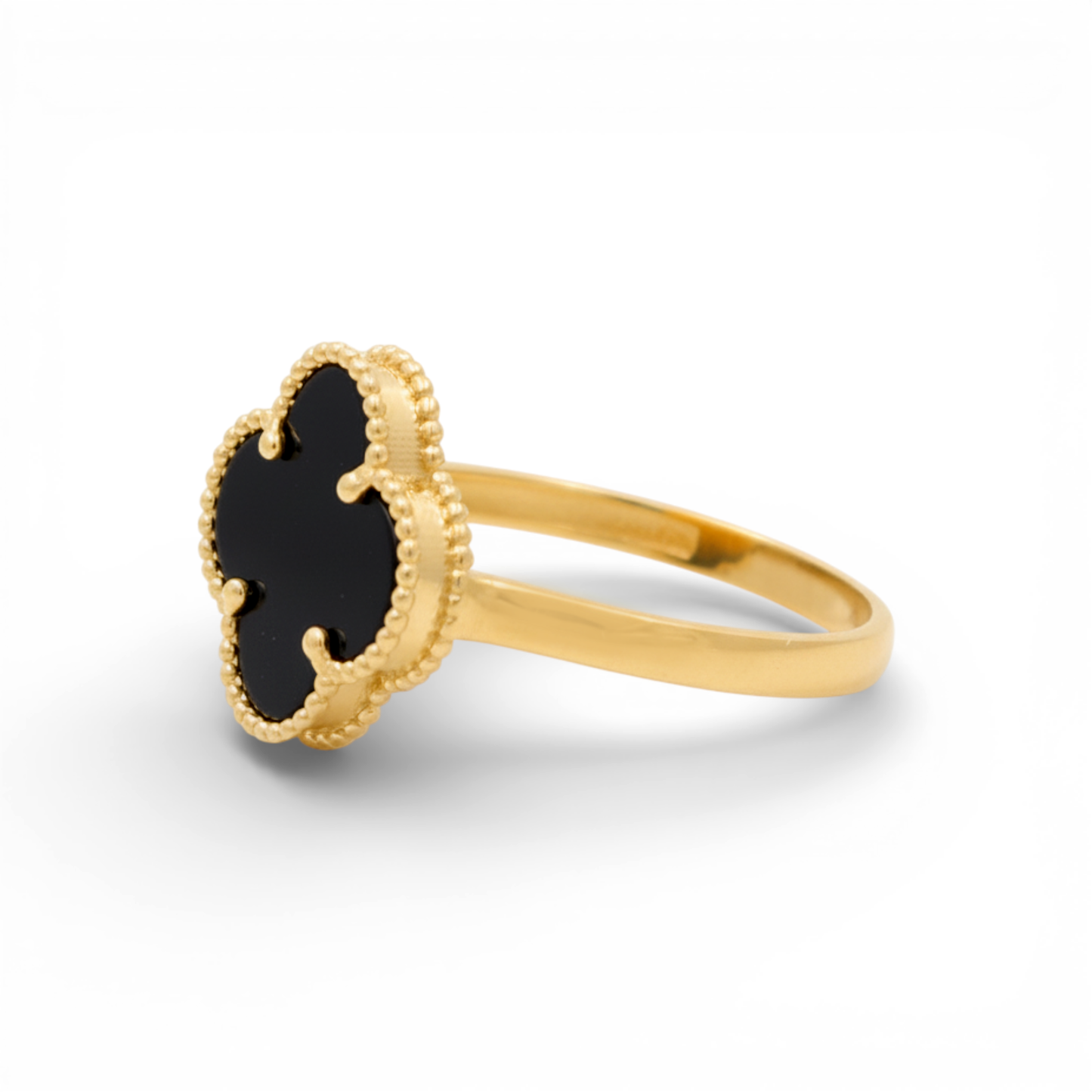 14K Yellow Gold Small Black Clover Women's Ring / Size: 8 / Weight: 1.7 GR / P04VR-14