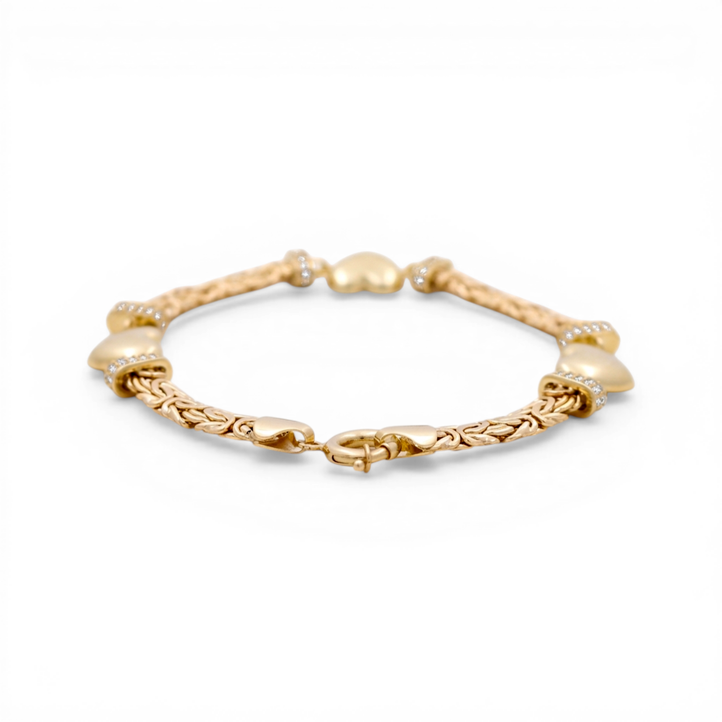 10K Yellow Gold Byzantine Link Women's Bracelet with Three Hearts / Stone: Cz / Size: 7.5" / Weight: 7.6 GR / DQWB0BZHR-2