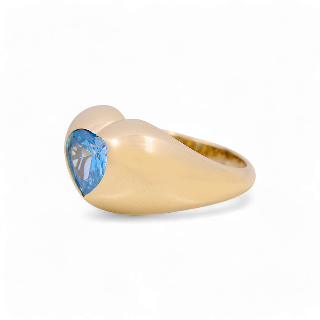 10K Yellow Gold Women's Heart Ring with Light Blue Cz / Size: 7 / Weight: 3.3 GR / Y24-1100