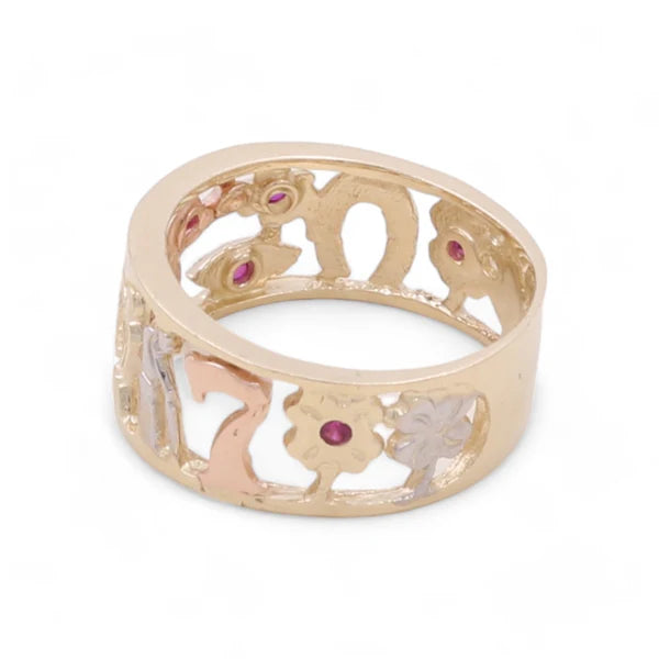 14k Three Tone Luck Women Ring with Pink / Weight 4.8 GR / CCWR3T4LK-1