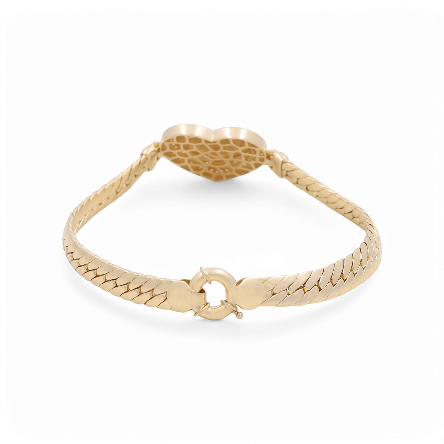 14K Yellow Gold Fashion Cuban Link Women's Bracelet with Heart and Cz / Size: 7.5" / Weight: 10.8 GR / DPWB4CLHR