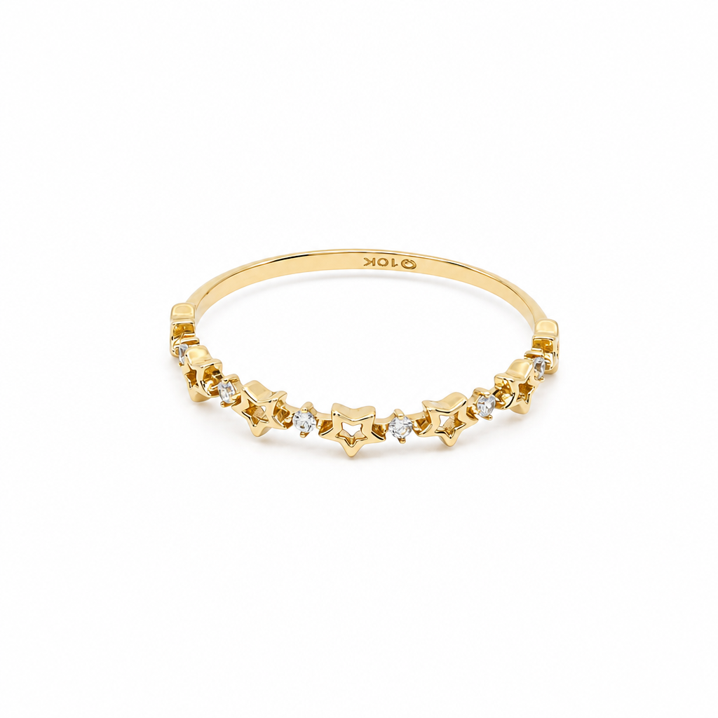 10K Yellow Gold Stars Women's Ring / Size: 7.5 / Stone: CZ / Weight: 0.7 GR / DQWR0ST-1