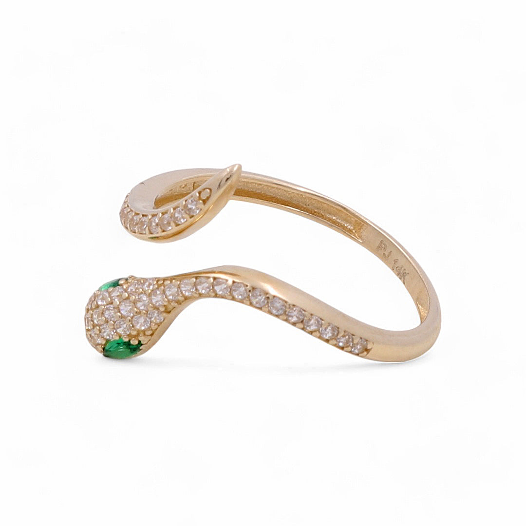 Anillo de oro amarillo de 14 quilates con serpiente y piedras verdes para mujer / Peso: 1,8 GR / COWR4SK-2