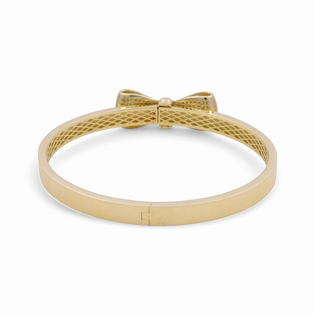 10K Yellow Gold Semisolid Ribbon Women’s Bangle Bracelet w/Cz / Weight: 12.0 GR / P61B-409