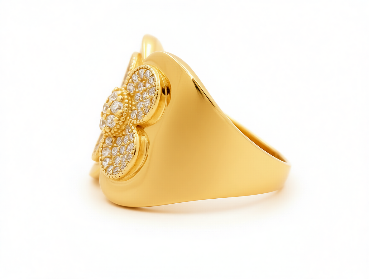 10K Yellow Gold Flower Women's Ring with White Cz / Size: 8.5 / Weight: 3.2 GR