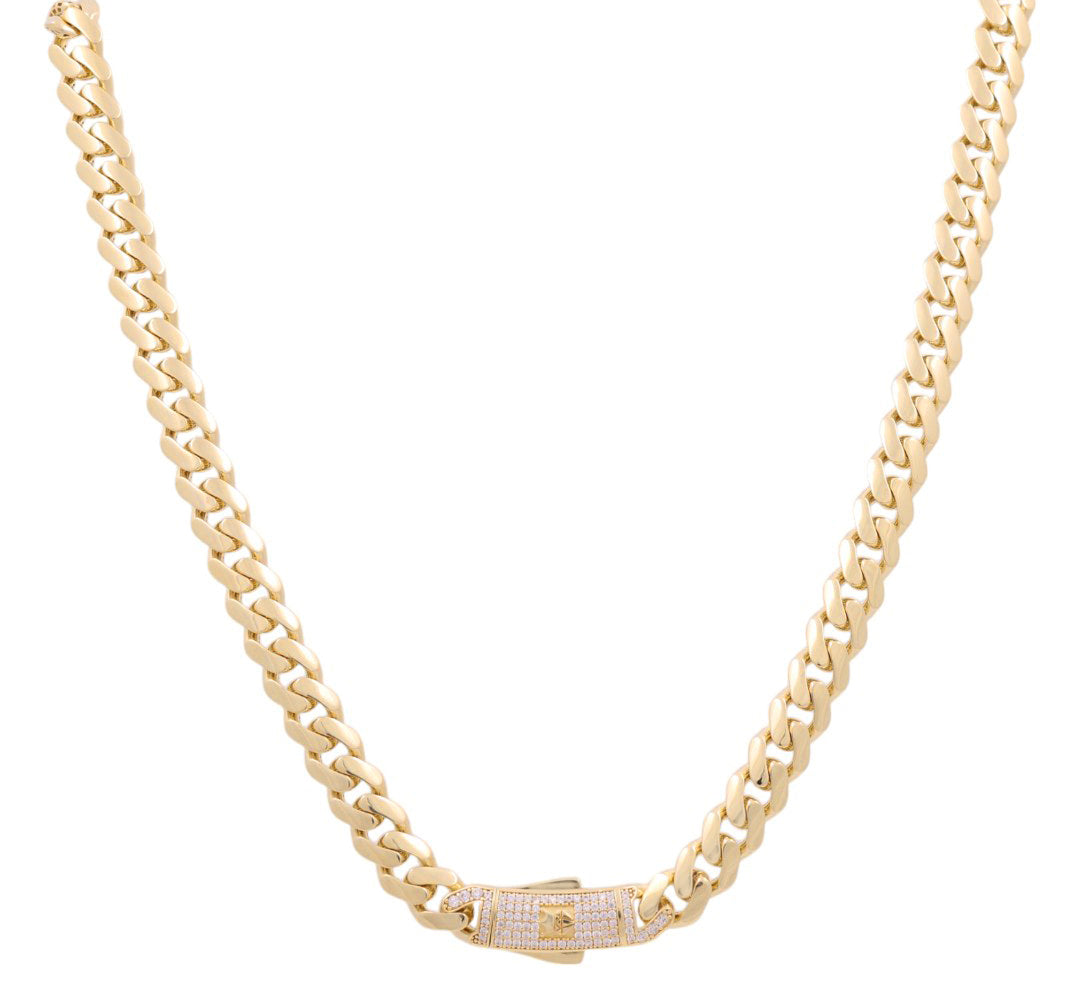 14K Yellow Gold Semisolid Monaco Chain / Size: 9mm 22" / Stone: Cz / Weight: 34 GR / DOCH4MON9-22