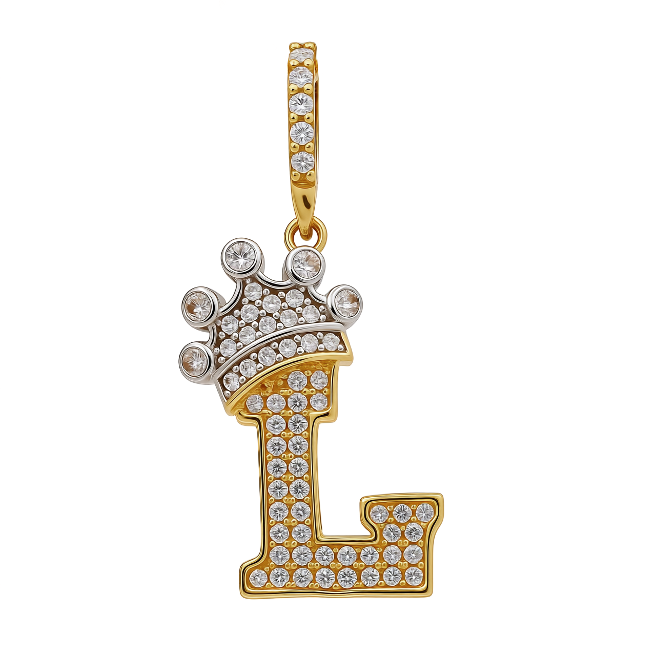 14K Yellow and White Gold Initial L Pendant With Crown / Weight: 1.6 GR / CCFPDTT4L