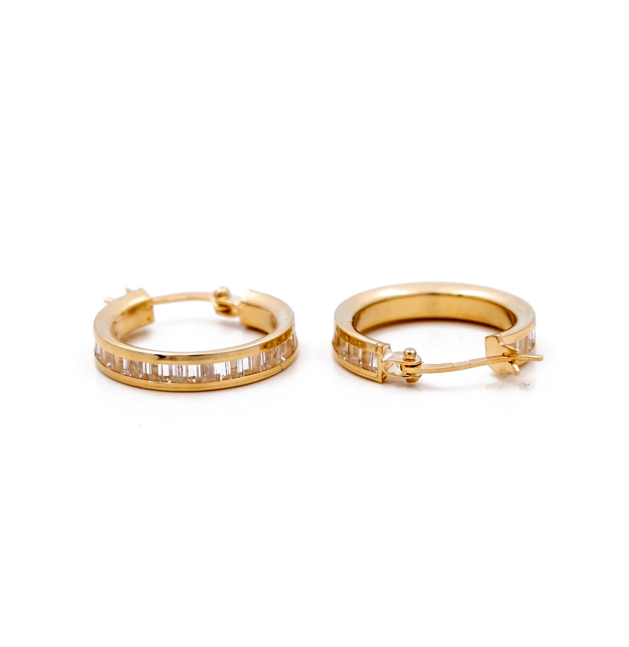 14K Yellow Gold Hoops Earrings with Baguette Stone / Size: 3mm x 12mm / Weight: 1.8 GR / BCFEH4FS3x12