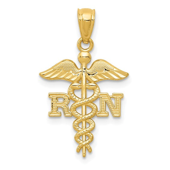 14K Yellow Gold Diamond-Cut Polished RN Nurse Pendant / Weight: 0.63 GR / K6119