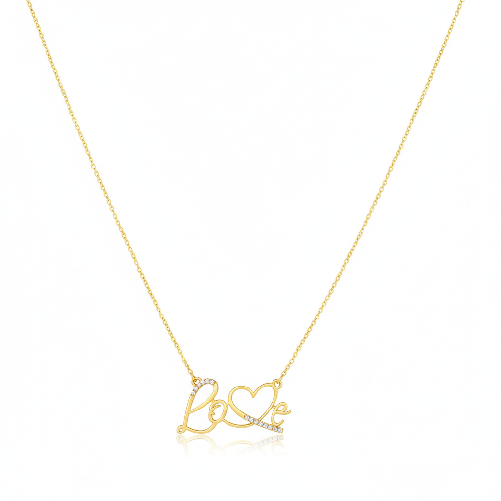 14K Yellow Gold Love Women's Necklace with Heart / Stone: Cz / Size: 18” / Weight: 3.8 GR / CONK4HR-2