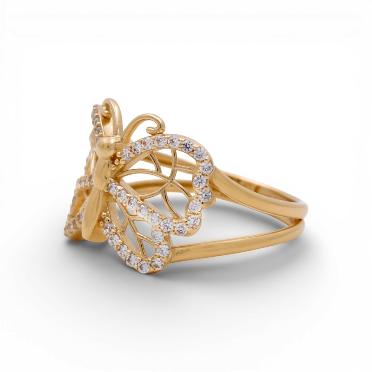 14K Yellow Gold Butterfly Women's Ring with Cz / Size: 7.5 / Weight: 2.5 GR / Y25-358