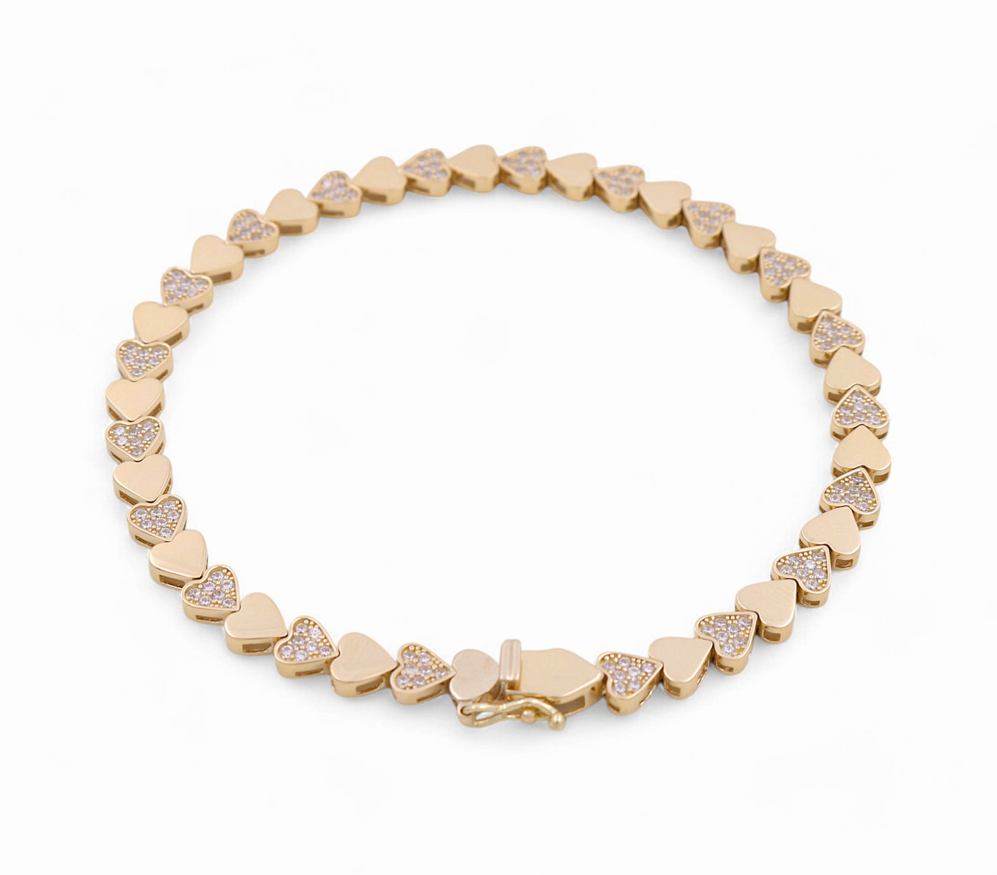 14K Yellow Gold Women's Fancy Heart Bracelet with CZ / Size: 7.5" / Weight: 8.5 GR