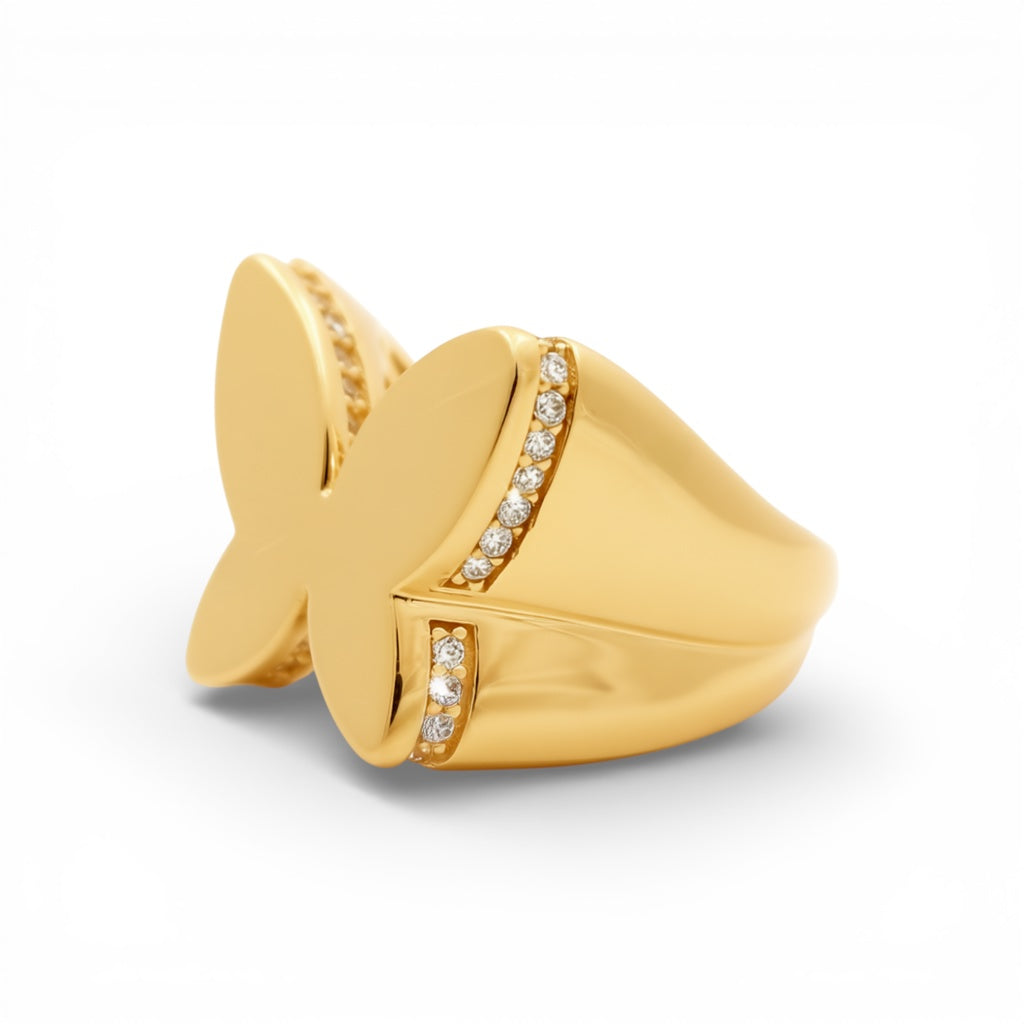 14K Yellow Gold Women's Butterfly Ring With Cz / Size: 8 / Stone: Cz / Weight: 4.8 GR