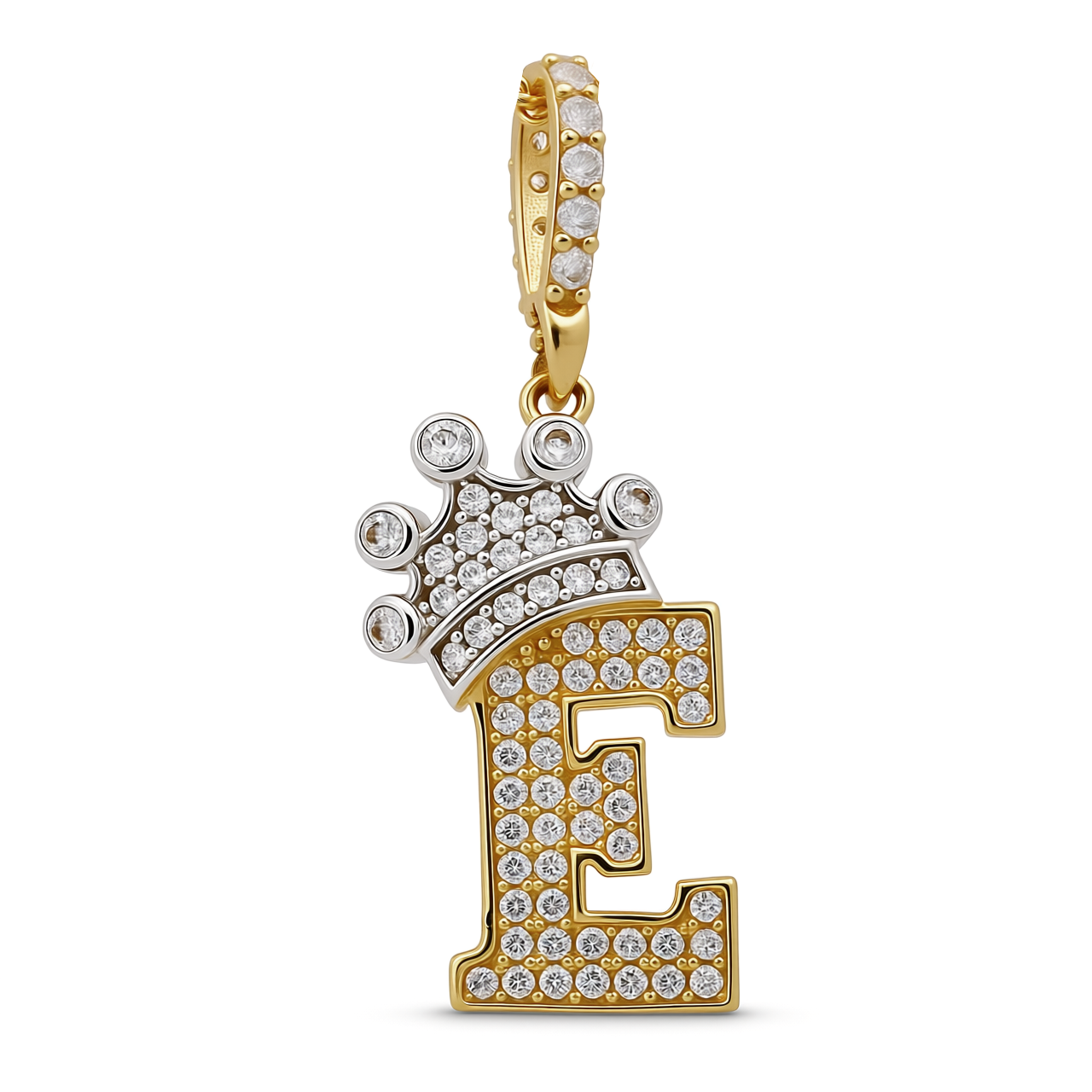 14K Yellow and White Gold Initial E Pendant With Crown / Weight: 1.7 GR / CCFPDTT4E