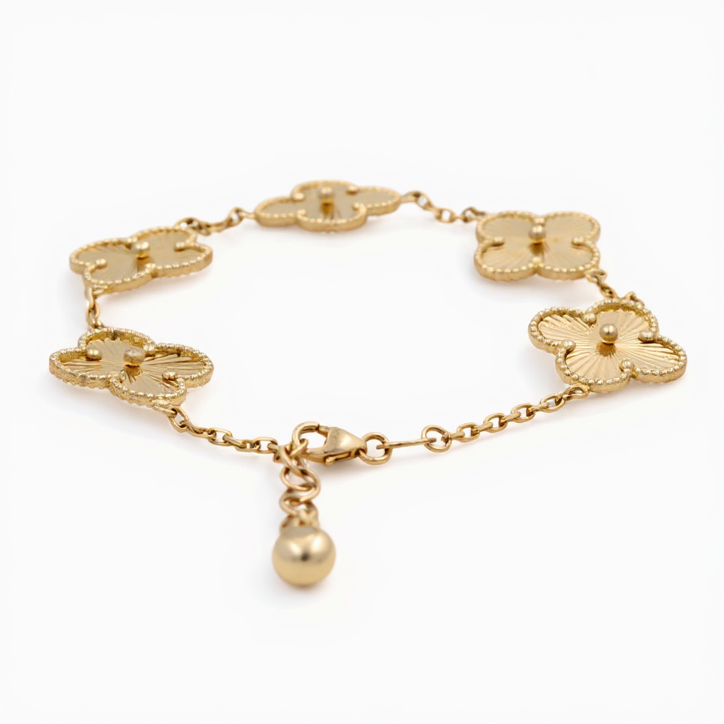 14K Yellow Gold Five Clover Women's Bracelet / Size: 7" 16MM / Weight: 7.8 GR / DOWB4CLV-3