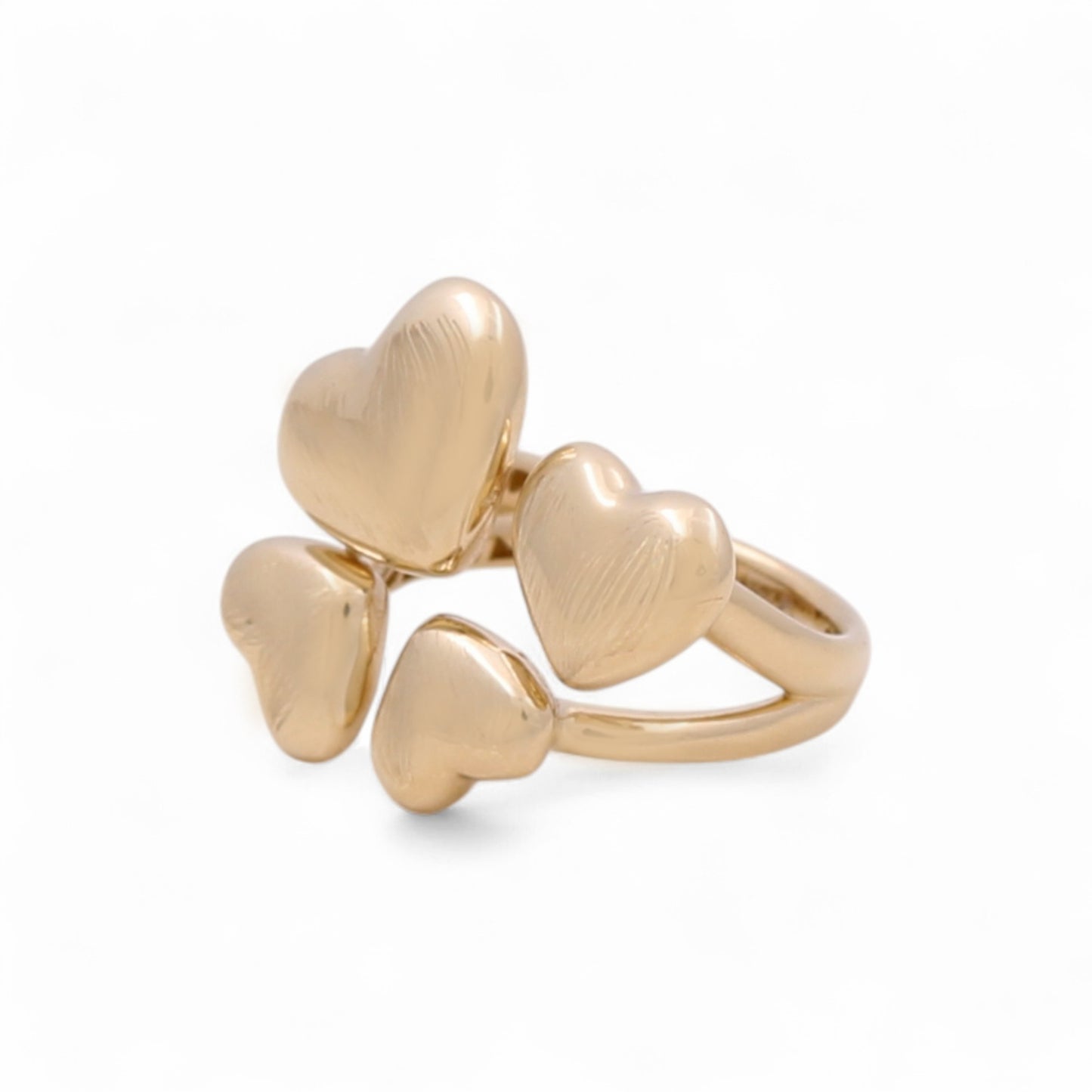 14K Yellow Gold Fashion Four Hearts Women's Ring / Size: 8 / Weight: 4.6 GR