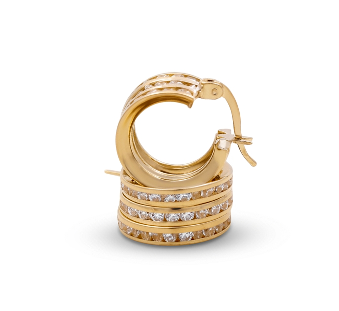 10K Yellow Gold Fashion Hoops Earrings with Cz / Size: 7mm / Weight: 2.7 GR