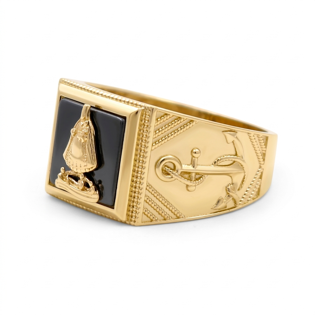 10K Yellow Gold Virgen de la Caridad With Onyx Men's Ring / Size:12 / Weight: 6.3 GR