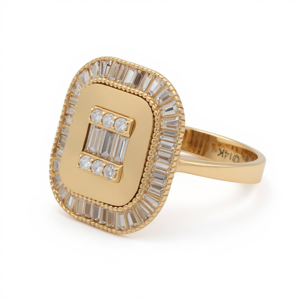 14K Yellow Gold Fashion Baguette Women's Ring with White Stones / Size: 7.5 / Weight: 4.5 GR / DQWR4FS-51