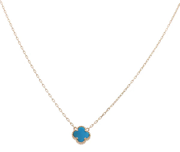 14K Yellow Gold Women's Necklace with One Light Blue Clover / Size: 18” / Weight: 4.9 GR / BONK4CLV-11