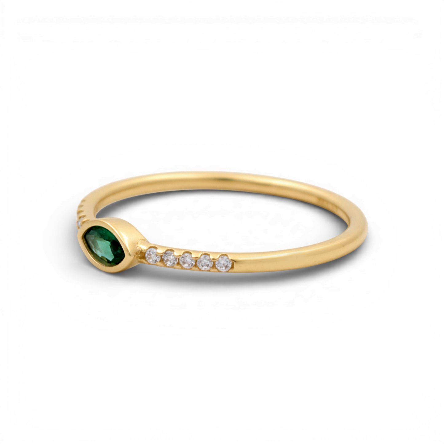 14K Yellow Gold Fashion Women's Ring with Green Cz / Size: 8 / Weight: 1.2 GR / P04R-407
