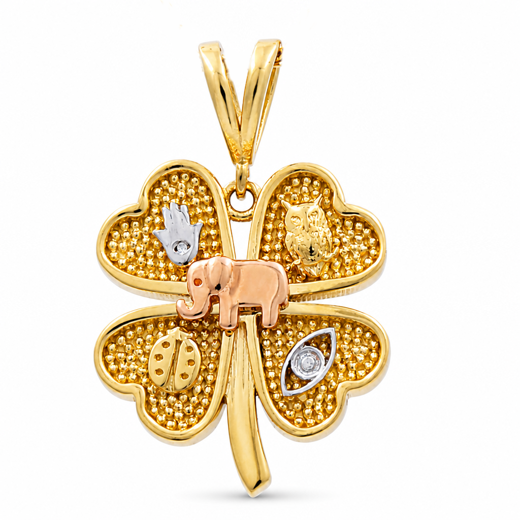 10K Yellow, White and Rose Gold Lucky Clover Pendant / Weight: 2.4 GR / DQPD3T0CLV