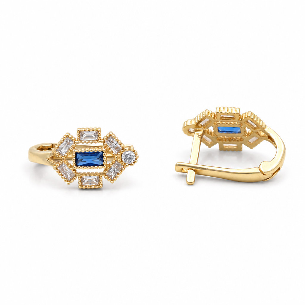 14K Yellow Gold Stud Earrings with White and Blue Cz / Weight 1.1 GR / COES4CZ-1