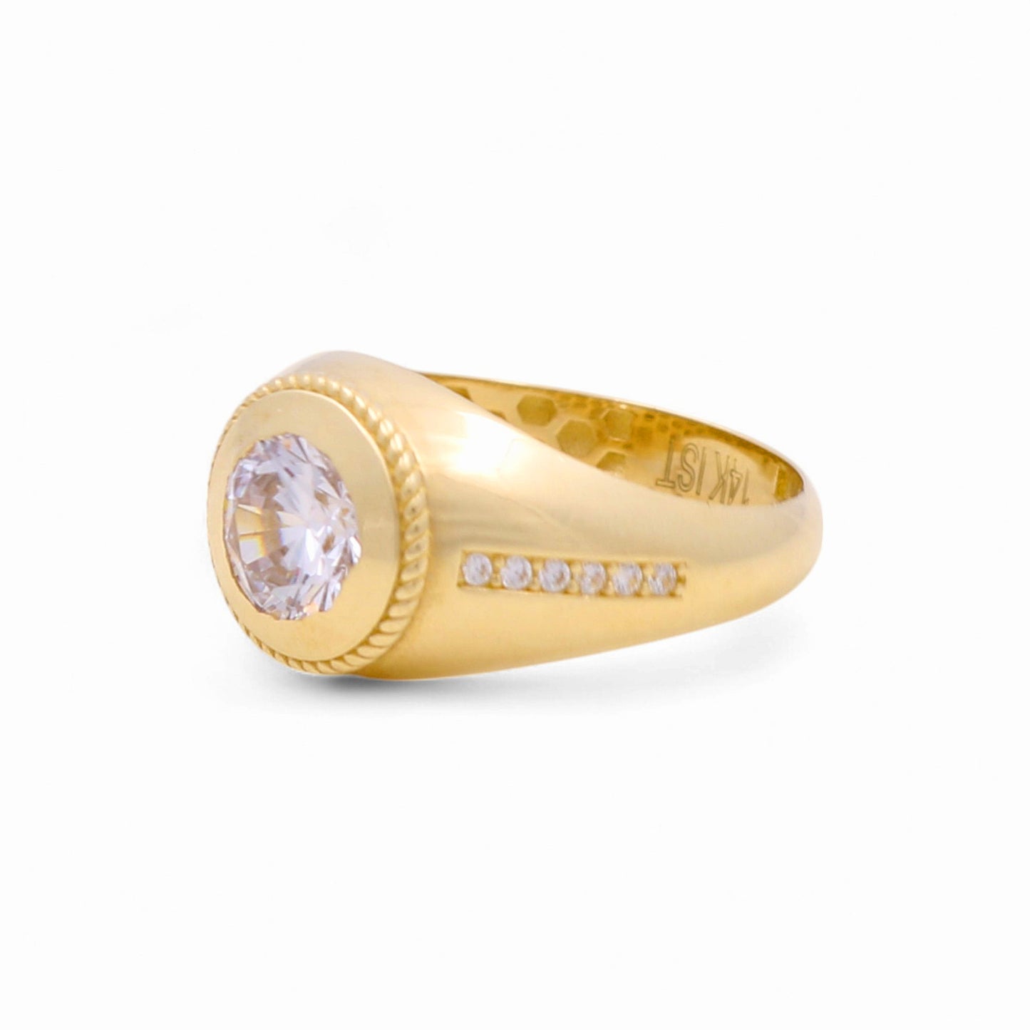 14K Yellow Gold Round Fashion Men's Ring with White Cz / Size: 10 / Weight: 4.3 GR / COMR4FS-69