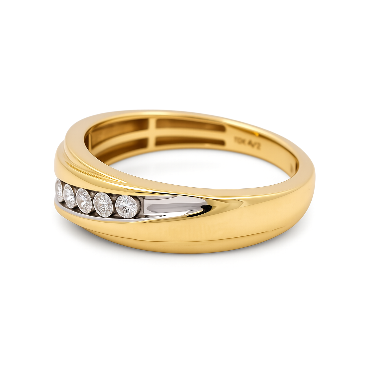 10K Yellow and White Gold Men's Diamond Wedding Band / Stone: 0.10Ct Dia / Size: 10 / 242132Y