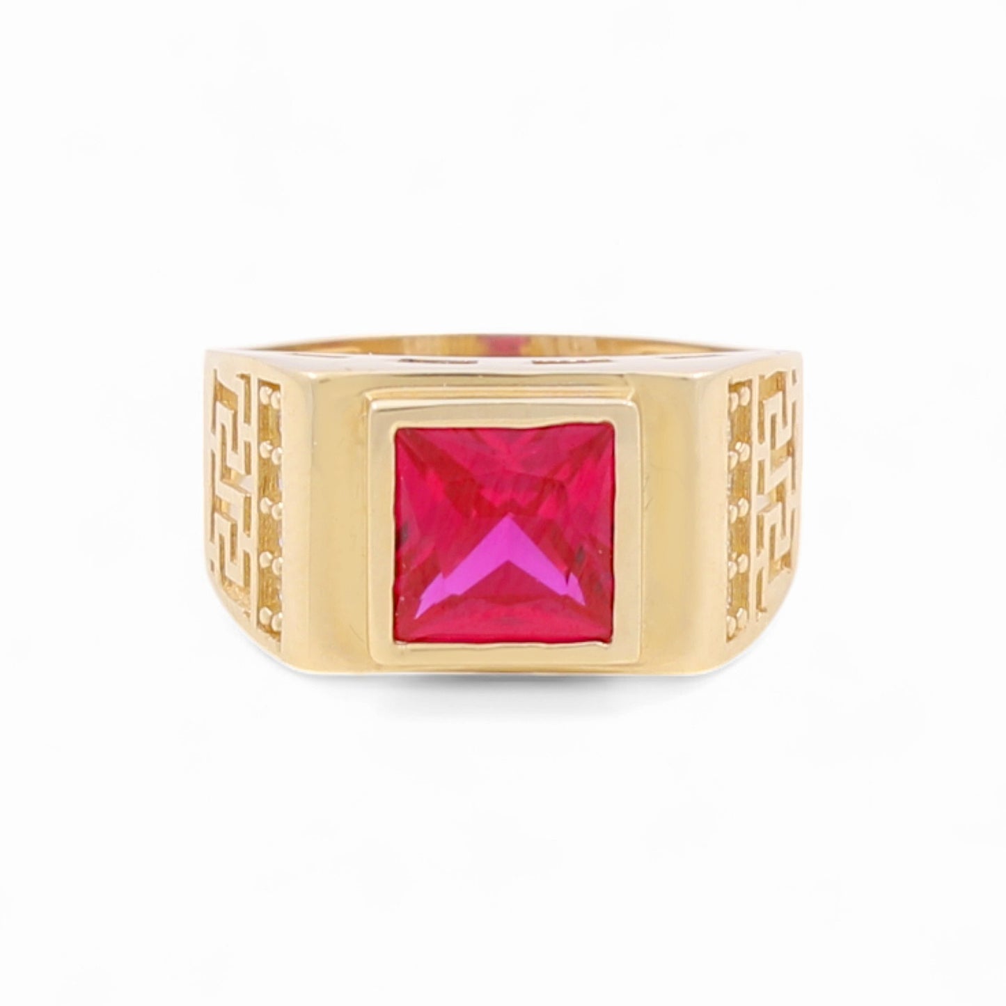 14k Square Kids Ring with Red Cz / Size 4.5 / Weight 3 GR / COKR4FS