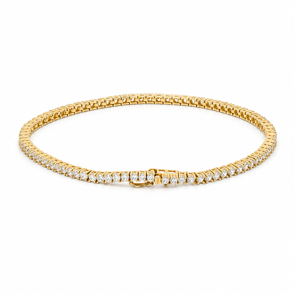 14K Yellow Gold Tennis Link Bracelet with Cz / Size: 2.2mm 7.5" / Weight: 6.3 GR / LLBWB4FS