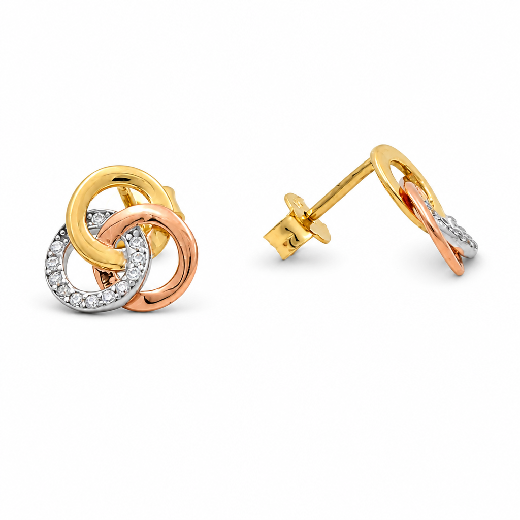 14K Yellow Gold Fashion Women's Tri-Tone Stud Earrings / Weight: 1.9GR / DQES43T