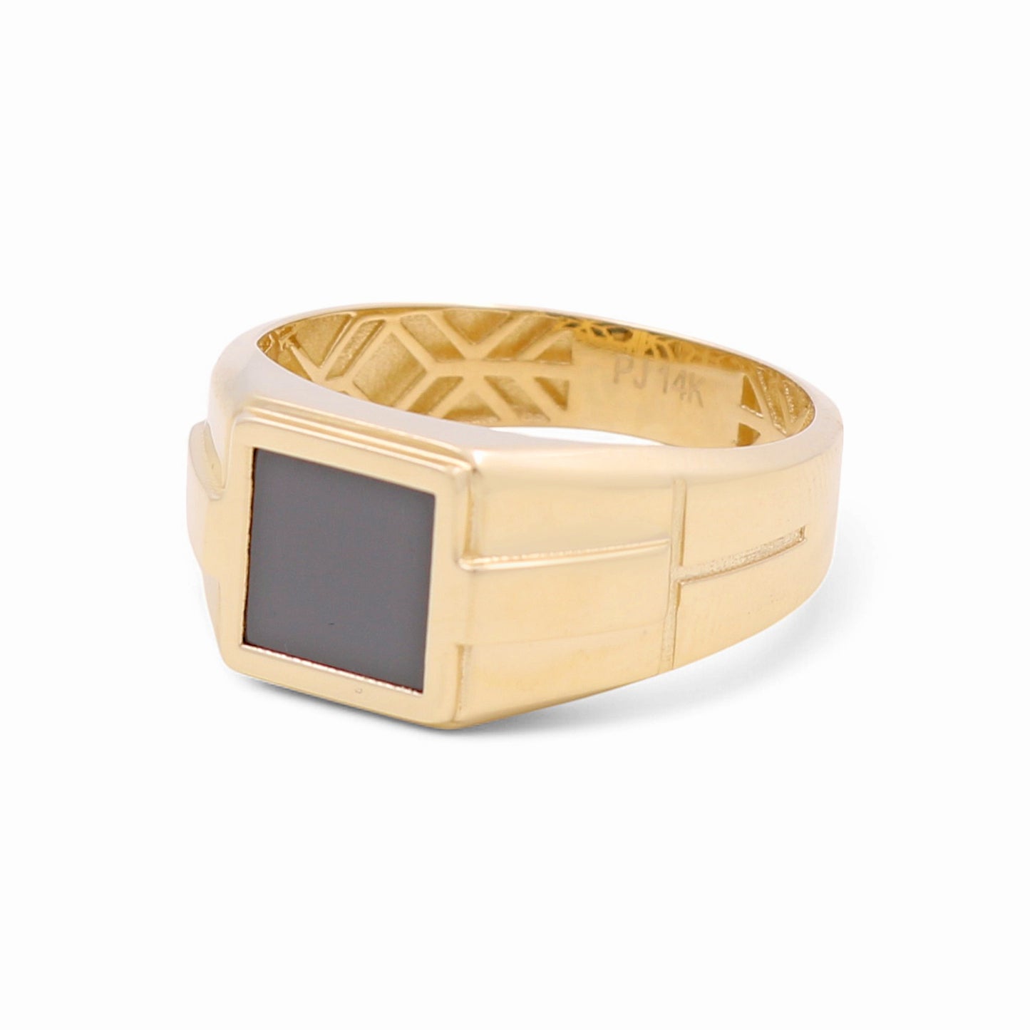 14K Yellow Gold SQ Fashion Men's Ring With Onyx / Size: 11.5 / Weight: 5.2 GR / CPMR4FS