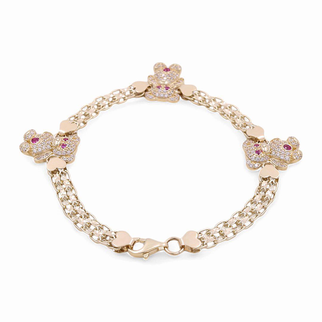 14K Yellow Gold Fashion Bear Women's Bracelet / Stone: CZ /Size: 7” / Weight: 9.1 GR