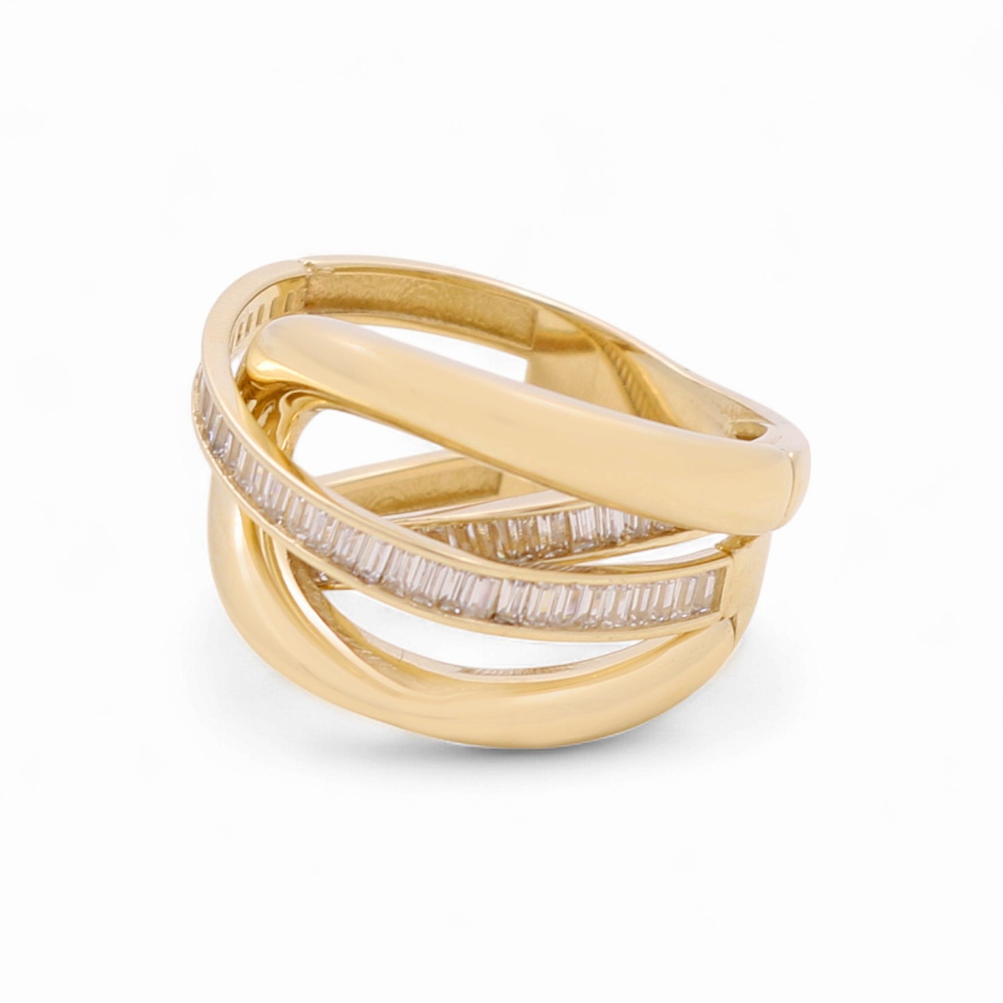 14K Yellow Gold Baguette Fashion Women's Ring with White Stones / Size: 8.5 / Weight: 4.6GR / DQWR4FS-1