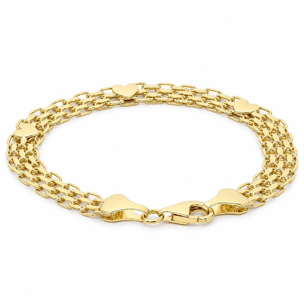 14K Yellow Gold Bismarck with Heart Women's Bracelet / Size: 7.5'' / Weight: 6.6 GR / P08S-18