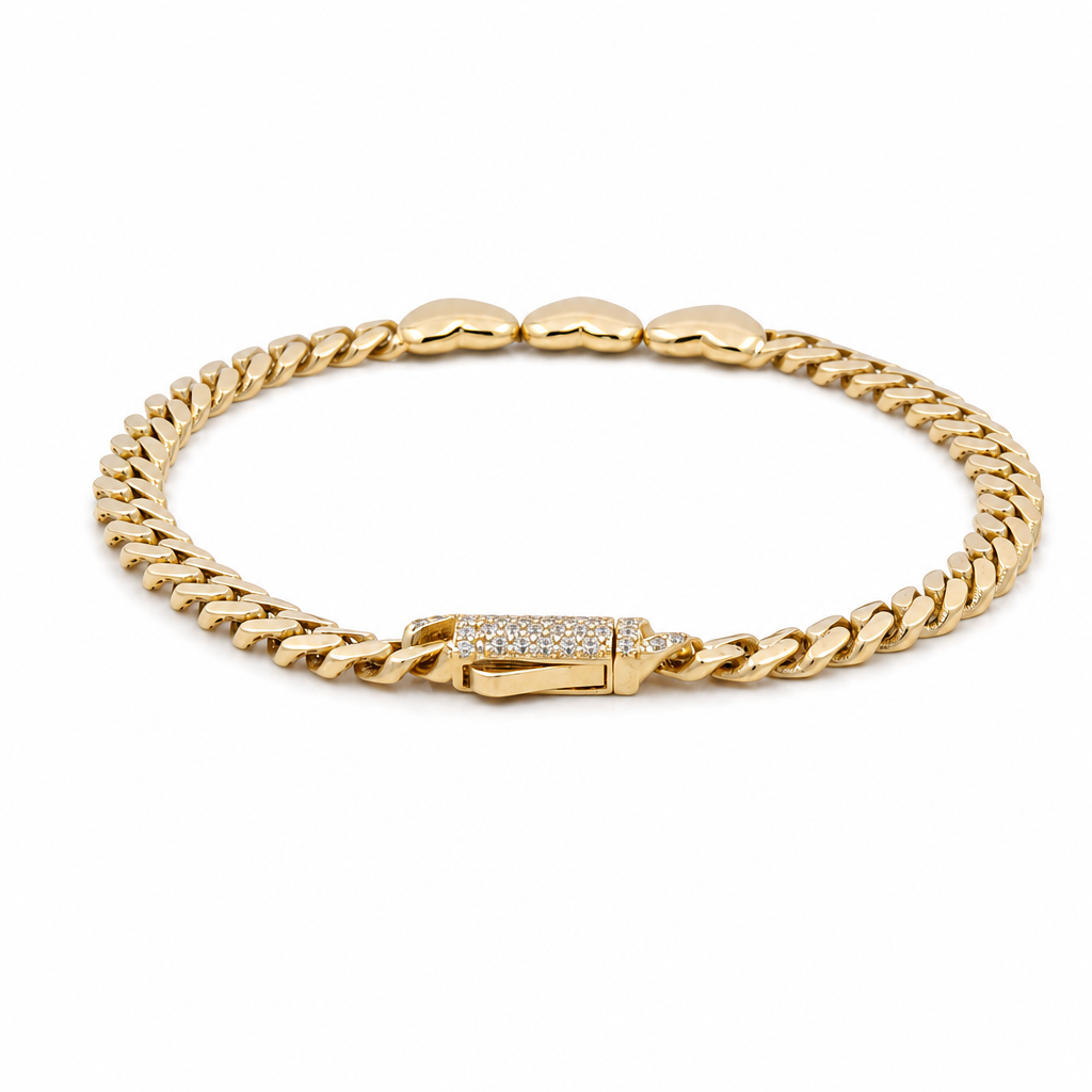 10K TF Yellow Gold Women's Three Plain Heart Bracelet / Size: 6.5" / Weight: 4.3 GR