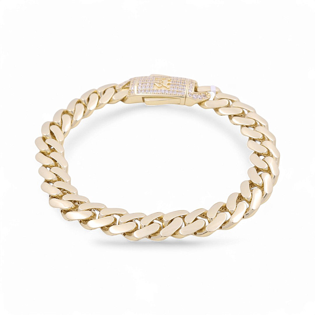 14K Yellow Gold Semisolid Monaco Bracelet / Stone: Cz / Size: 9mm 7.5" / Weight: 14.6 GR