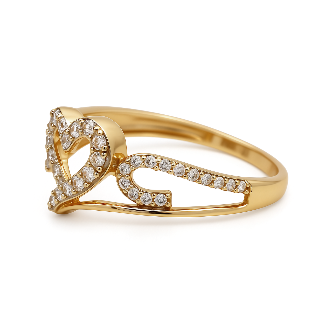 14K Yellow Gold Heart Women's Ring with Cz / Size: 7 / Weight: 1.8 GR / CEEWR4HR-2
