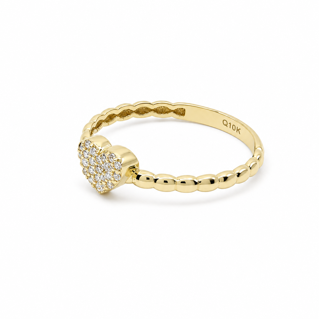 10K Yellow Gold Heart Women's Ring / Size: 9 / Stone: CZ / Weight: 1.2 GR / DQWR0HR-36