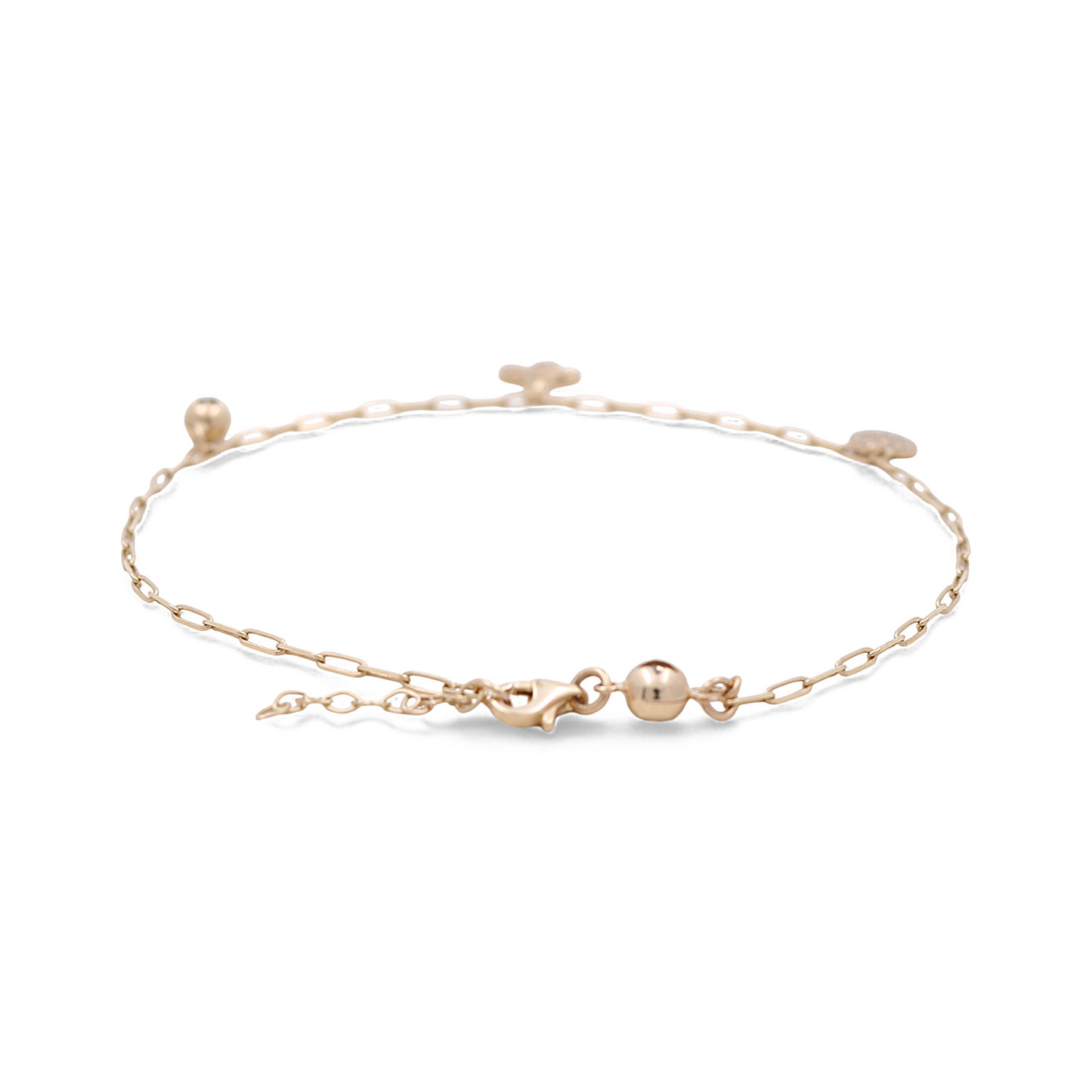 14k Yellow Gold Paper Clip Link Women's Anklet Bracelet with Charms and Cz / Size: 10.5" / Weight: 4.2 GR / CCFAB4PC
