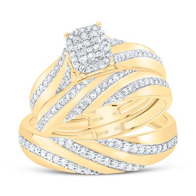 10K Yellow Gold Diamond Trio Wedding Set / Stone: 1/2 CTW / Size: 7 & 10 / 196179