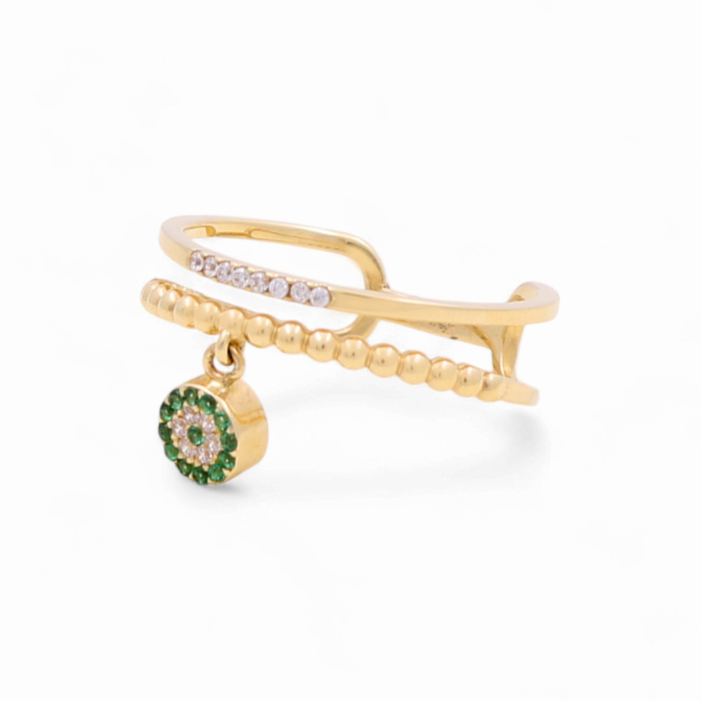 14k Green Eye Women's Ring with Cz / Size: 7 / Weight 2.5 GR / COWR4EY