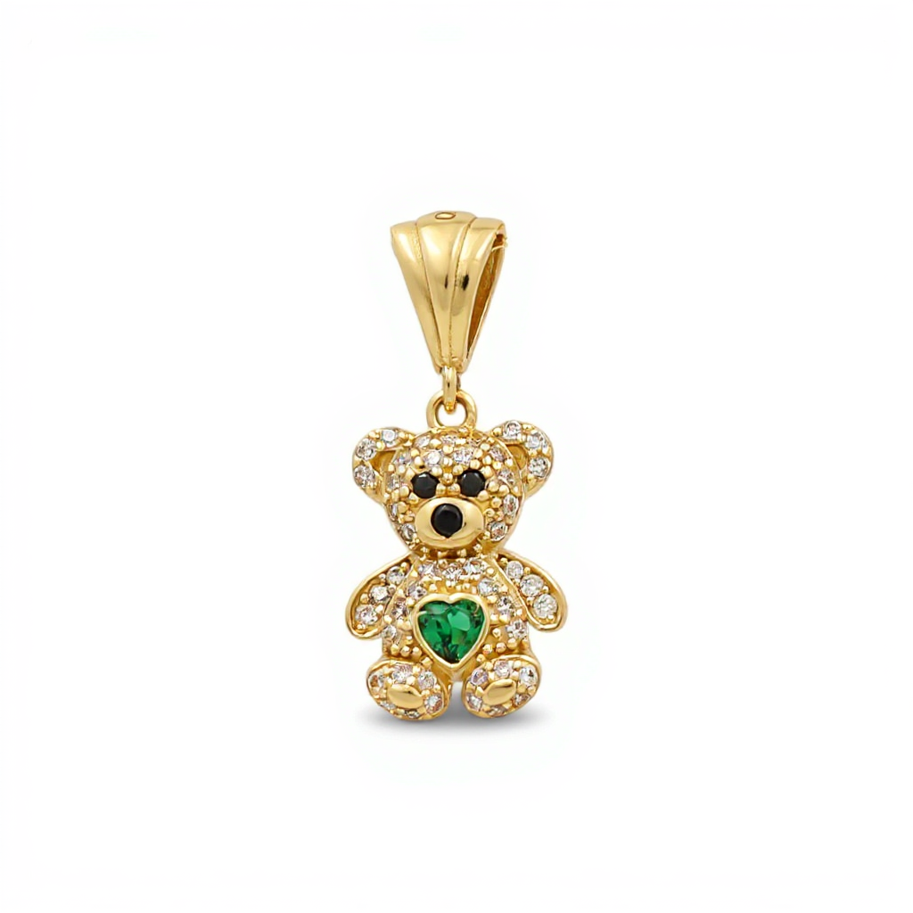 10K Yellow Gold Bear Pendant with Green Cz / Weight: 1.7 GR / CQPD0BR-1