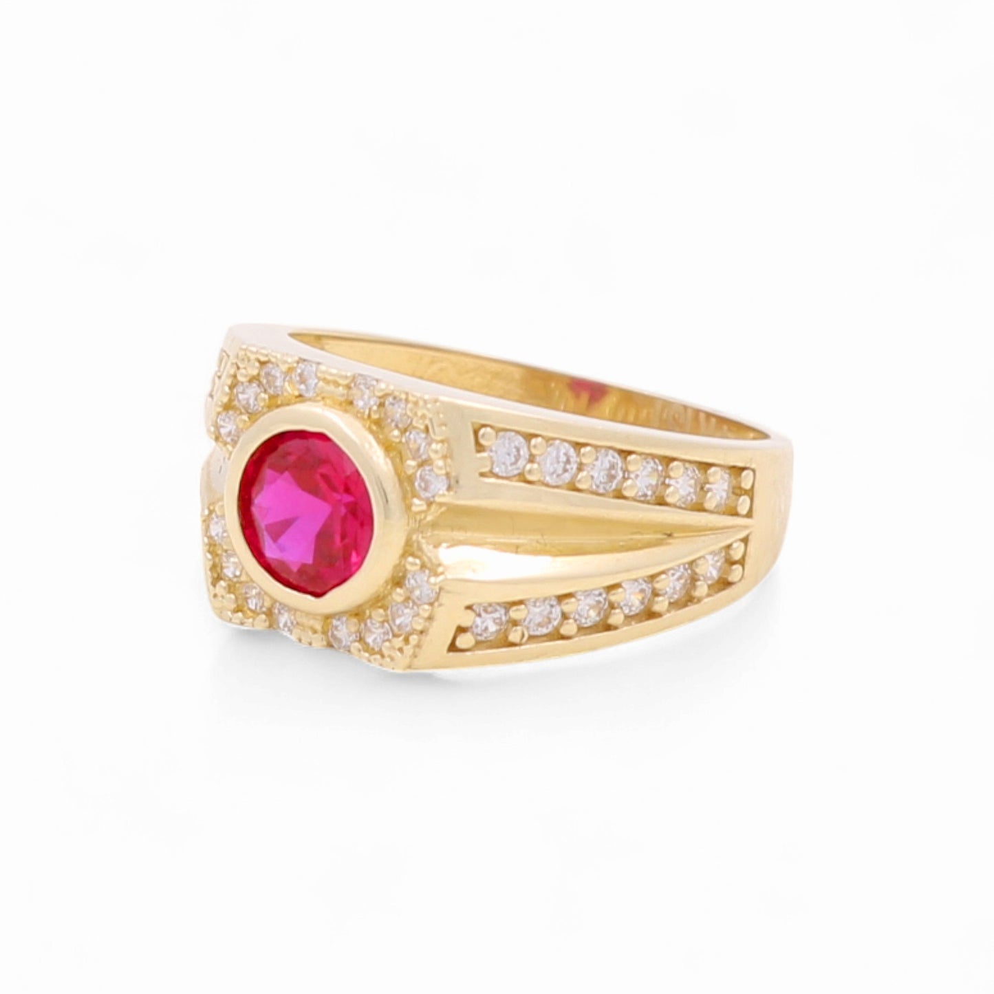 14k Round Kids Ring with Red Cz / Size 4.5 / Weight 3.2 GR / COKR4FS