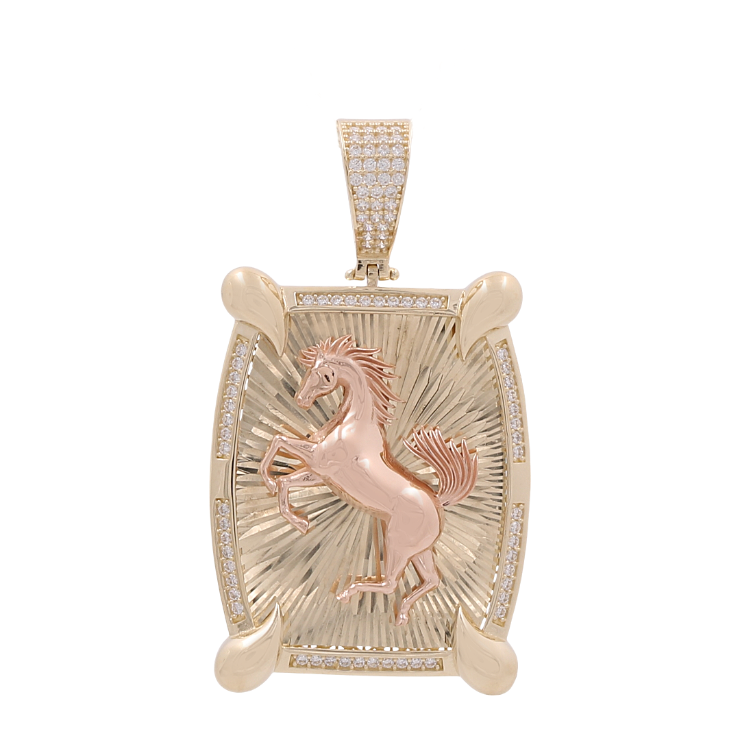 Colgante de caballo en oro amarillo y rosa de 14 quilates / CZ / COPD4HR-3