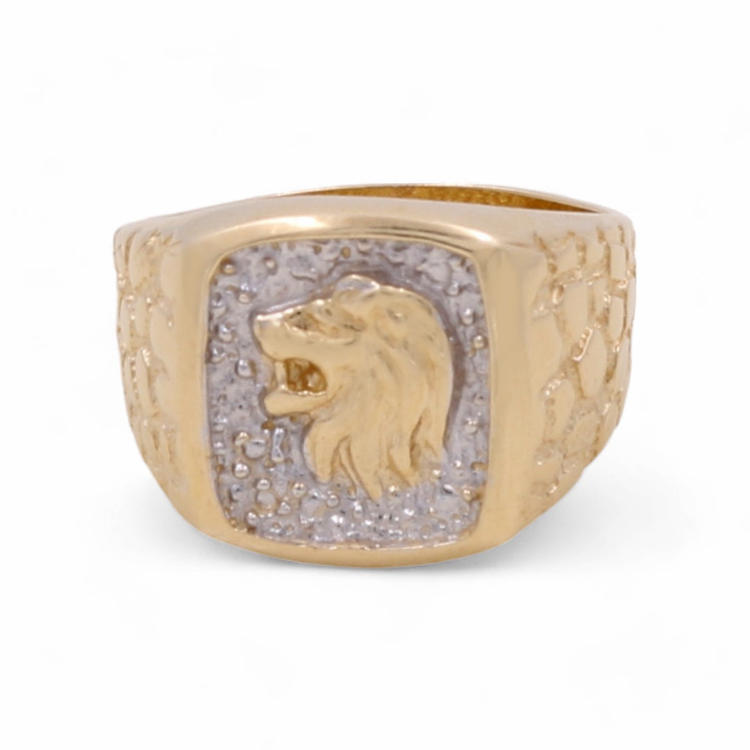 CCMR4LN-2 14k C Size 9.5sz Weight 7.4gr Two tone Lion Mens Ring